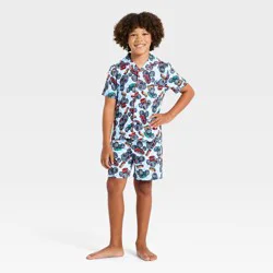 Boys' 2pc Hot Wheels Button-Down Pajama Set - Light Blue M