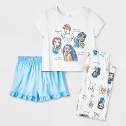 Girls' 3pc Disney Princesses Short Sleeve Pajama Set - Cream XS