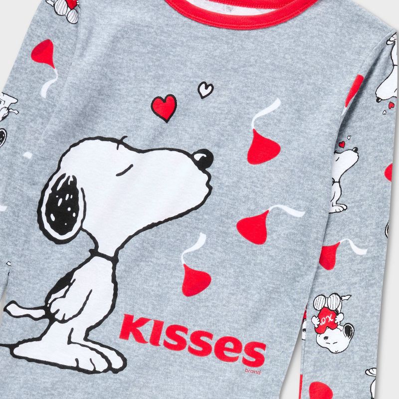 slide 3 of 3, Peanuts Kids' 2pc Snoopy x Kisses Valentine's Day Tight Fit Pajama Set - Gray 6, 2 ct