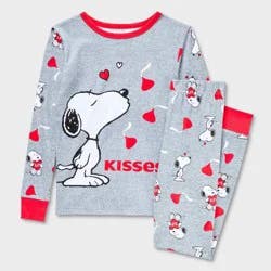 Peanuts Kids' 2pc Snoopy x Kisses Valentine's Day Tight Fit Pajama Set - Gray 6