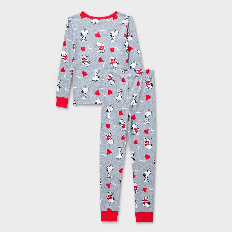 slide 2 of 3, Peanuts Kids' 2pc Snoopy x Kisses Valentine's Day Tight Fit Pajama Set - Gray 8, 2 ct