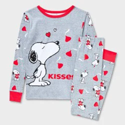 Peanuts Kids' 2pc Snoopy x Kisses Valentine's Day Tight Fit Pajama Set - Gray 8