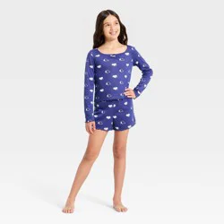 Peanuts Girls' 2pc Snoopy Long Sleeve Pajama Set - Blue XL