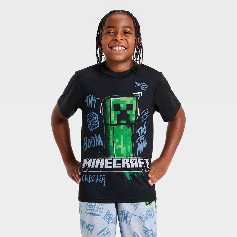 slide 3 of 4, Boys' 2pc Minecraft T-Shirt and Pant Pajama Set - Black XS, 2 ct