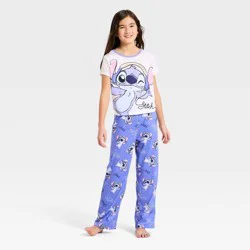 Girls' 2pc Lilo & Stitch T-Shirt and Pants Pajama Set - Blue S