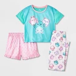 Girls' 3pc Squishmallows Short Sleeve Pajama Set - Blue M
