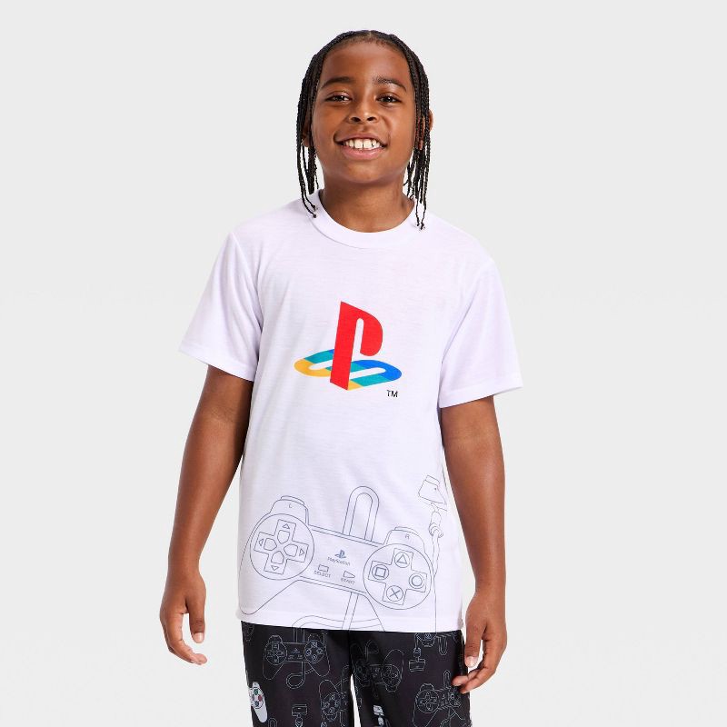 slide 3 of 4, PlayStation Boys' 2pc Play Station T-Shirt and Pants Pajama Set - White M, 2 ct