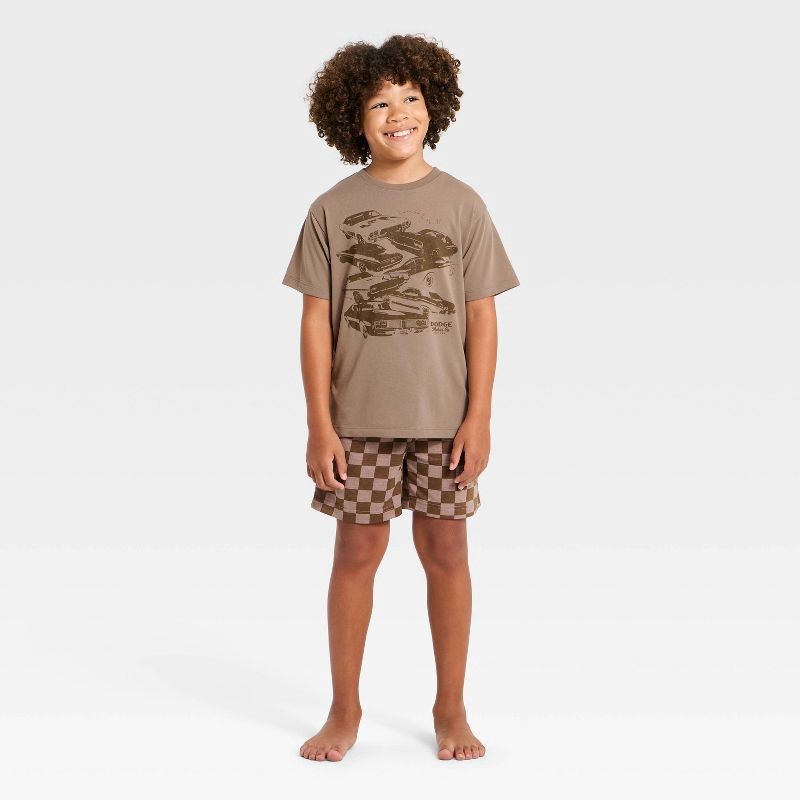 slide 1 of 4, Boys' 2pc Dodge T-Shirt and Shorts Pajama Set - Brown L, 2 ct