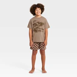 Boys' 2pc Dodge T-Shirt and Shorts Pajama Set - Brown L