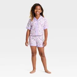 Girls' 2pc Hello Kitty Button-Down Pajama Set - Purple XS