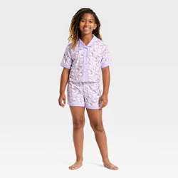 Girls' 2pc Hello Kitty Button-Down Pajama Set - Purple S