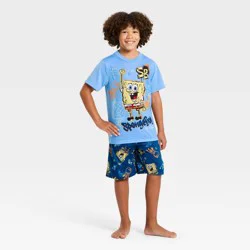 Boys' 2pc SpongeBob SquarePants T-Shirt and Shorts Pajama Set - Blue M