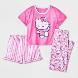 Girls' 3pc Hello Kitty Short Sleeve Pajama Set - Pink XS