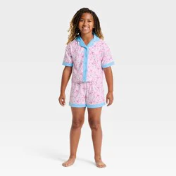 Girls' 2pc Hello Kitty Cinnamoroll Button-Down Pajama Set - Pink S