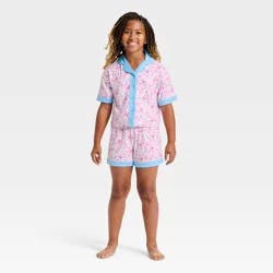 Girls' 2pc Hello Kitty Cinnamoroll Button-Down Pajama Set - Pink S