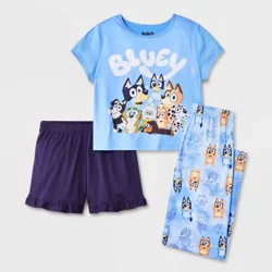 Girls' 3pc Bluey Short Sleeve Pajama Set - Blue XS