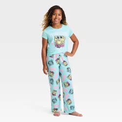 Girls' 2pc SpongeBob SquarePants T-Shirt and Pants Pajama Set - Turqouise Blue S