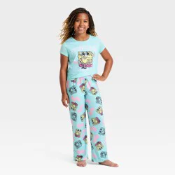 Girls' 2pc SpongeBob SquarePants T-Shirt and Pants Pajama Set - Turqouise Blue M