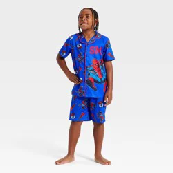 Boys' 2pc Spider-Man Button-Down Pajama Set - Blue M