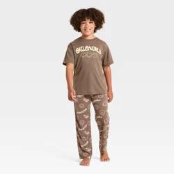 SmileyWorld Boys' 2pc Smiley World T-Shirt and Pant Pajama Set - Brown L