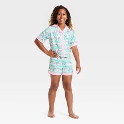 Girls' 2pc Squishmallows Button-Down Pajama Set - Turquoise Green S