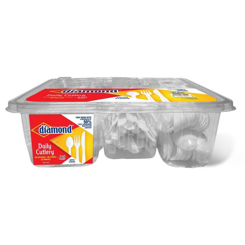 slide 2 of 3, Diamond Daily White Disposable Forks Spoons and Knives Tray - 240ct, 240 ct