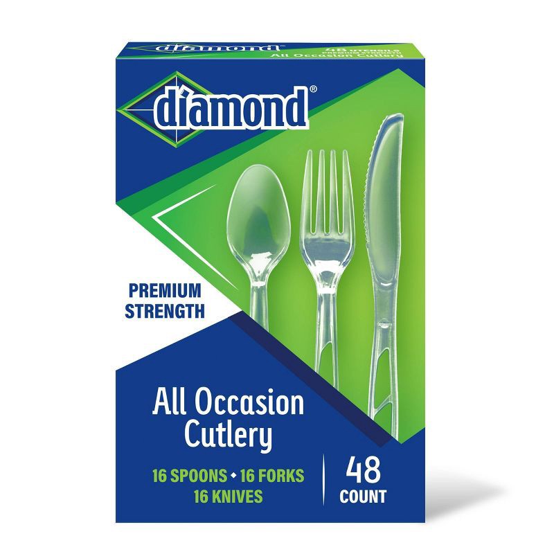 slide 1 of 4, Diamond All Occasion Clear Disposable Forks Spoons and Knives - 48ct, 48 ct