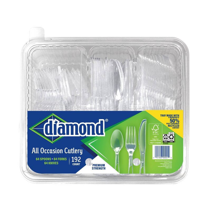 slide 1 of 3, Diamond All Occasion Clear Disposable Forks Spoons and Knives Tray - 192ct, 192 ct