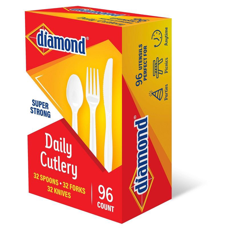 slide 2 of 3, Diamond Daily White Disposable Forks Spoons and Knives - 96ct, 96 ct