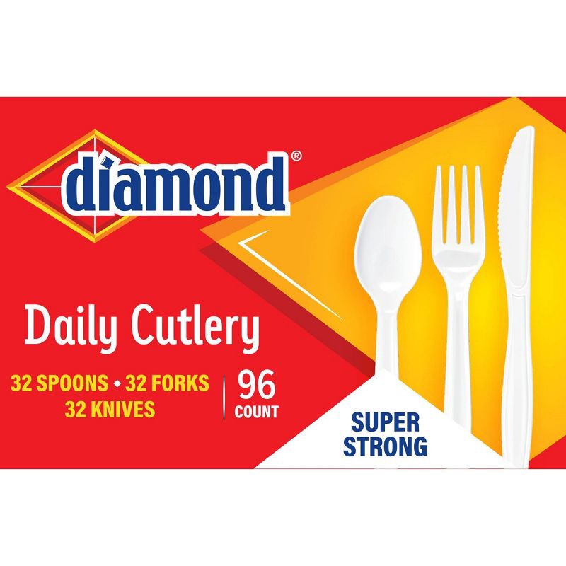 slide 3 of 3, Diamond Daily White Disposable Forks Spoons and Knives - 96ct, 96 ct