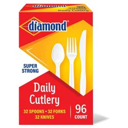 Diamond Daily White Disposable Forks Spoons and Knives - 96ct
