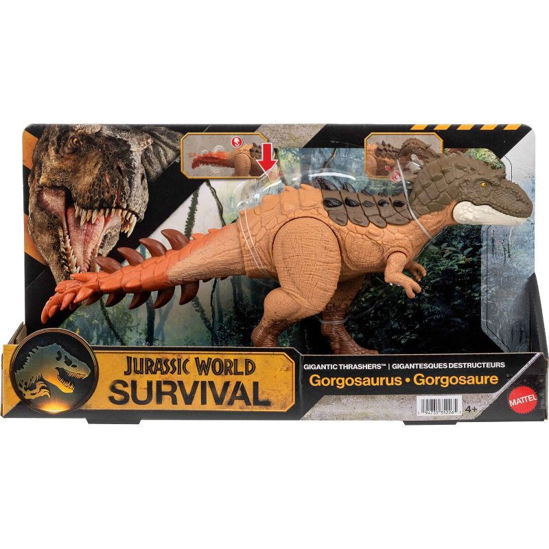 slide 1 of 6, Jurassic World Gigantic Thrashers Gorgosaurus Dinosaur Action Figure Toy, 2 Attacks & Evolve Feature, 1 ct