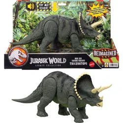Jurassic World Reimagined Real Feel Triceratops Roaring Dinosaur Figure, 90s Inspired Toy