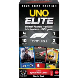 UNO Elite Formula 1 2025 Core Edition Starter Pack Card Game with 4 Game Booster Packs & 2 Promo Cards