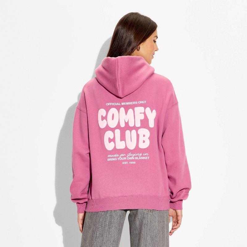 slide 3 of 3, Women's Oversized Graphic Hooded Pullover Sweatshirt - Wild Fable™ Mauve Quote S, 1 ct