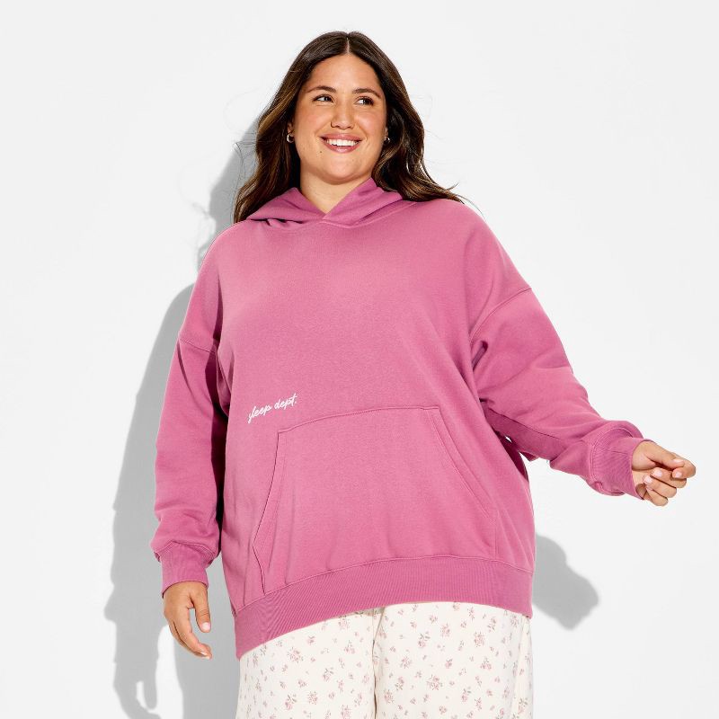 slide 2 of 3, Women's Oversized Graphic Hooded Pullover Sweatshirt - Wild Fable™ Mauve Quote XXL, 1 ct