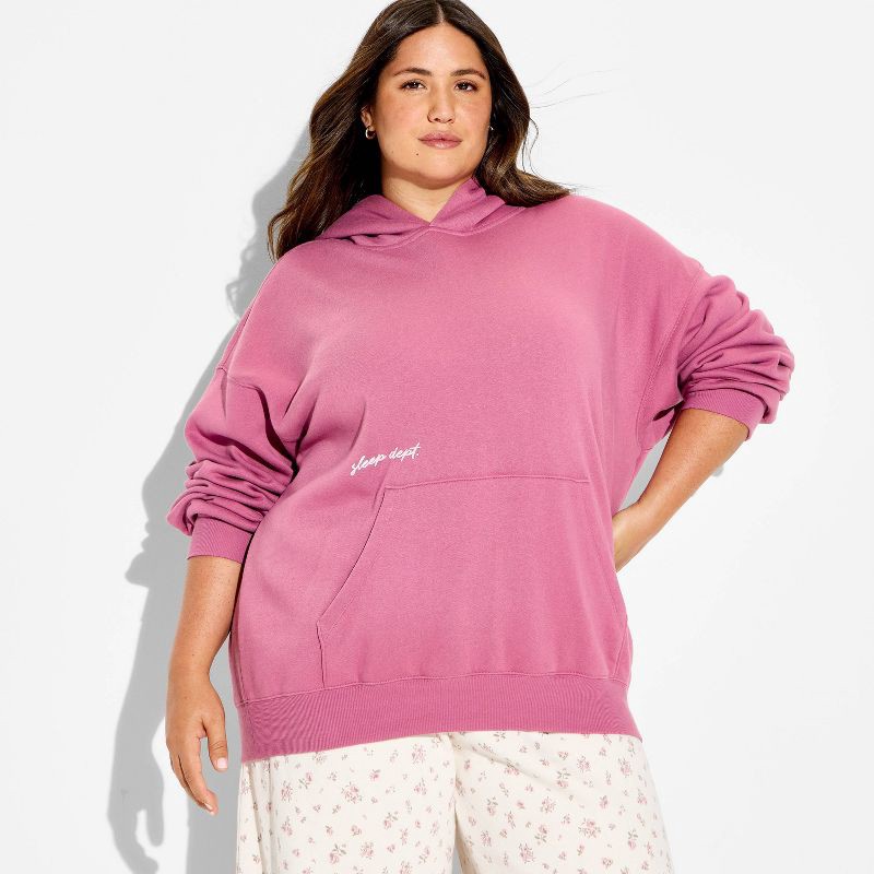 slide 1 of 3, Women's Oversized Graphic Hooded Pullover Sweatshirt - Wild Fable™ Mauve Quote XXL, 1 ct