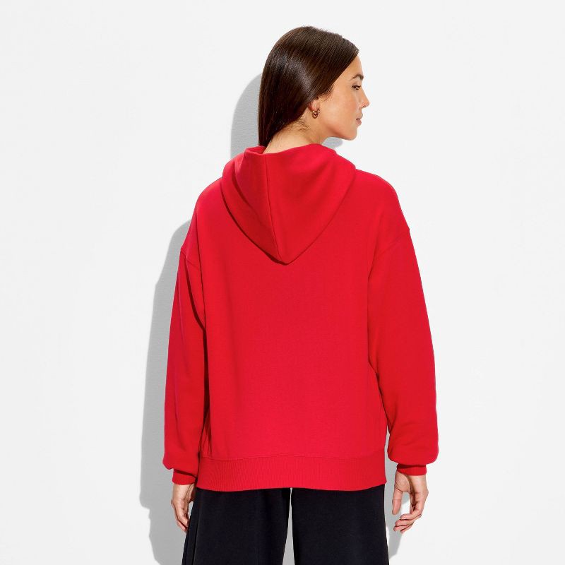 slide 3 of 3, Women's Oversized Graphic Hooded Pullover Sweatshirt - Wild Fable™ Berry Red Quote XXS, 1 ct