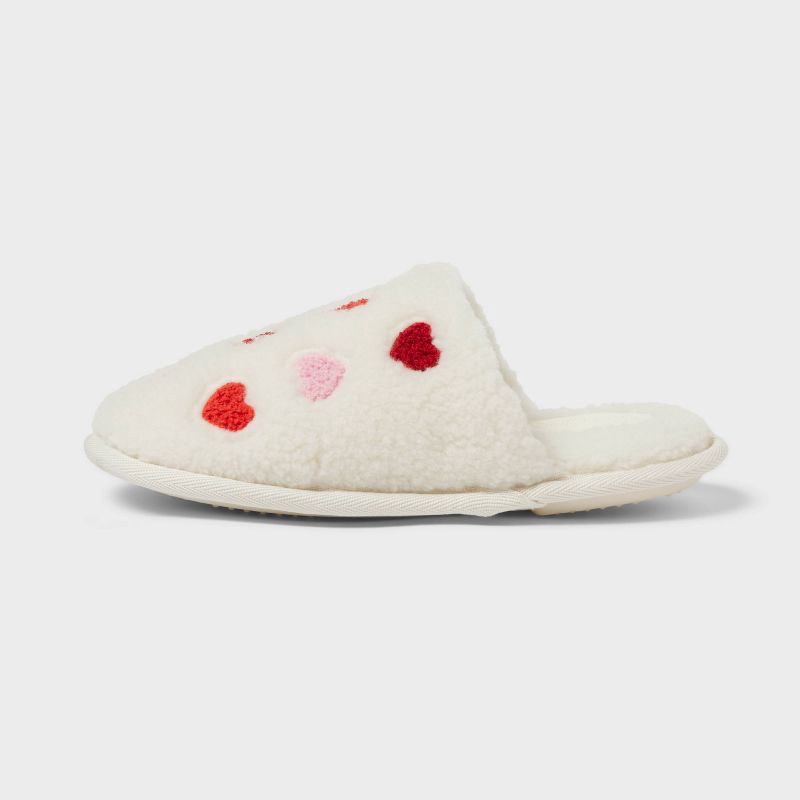 slide 2 of 4, Kids' Pippa Valentine Hearts Scuff Slipper - Cat & Jack™ Ivory 4-5, 1 ct