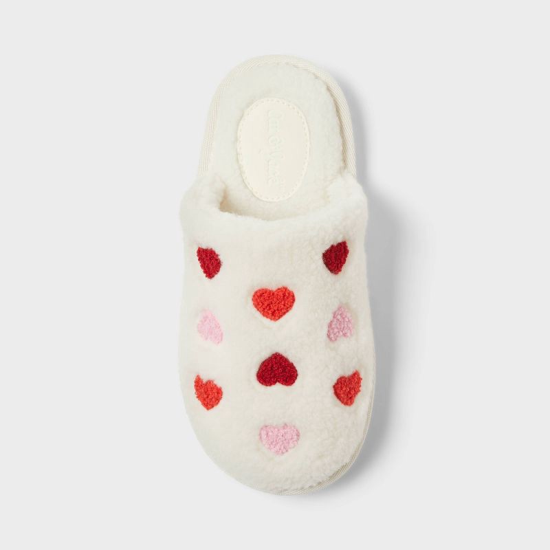 slide 3 of 4, Kids' Pippa Valentine Hearts Scuff Slipper - Cat & Jack™ Ivory 4-5, 1 ct