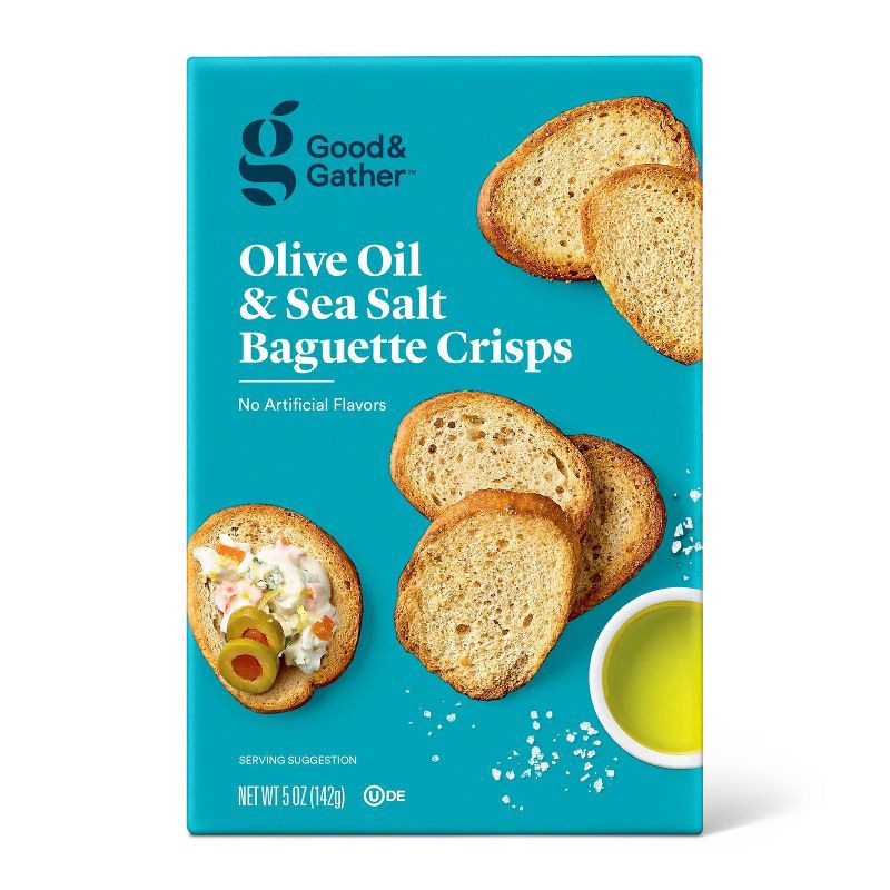 slide 1 of 4, Olive Oil & Sea Salt Baguette Crisps Crackers - 5oz - Good & Gather™, 5 oz