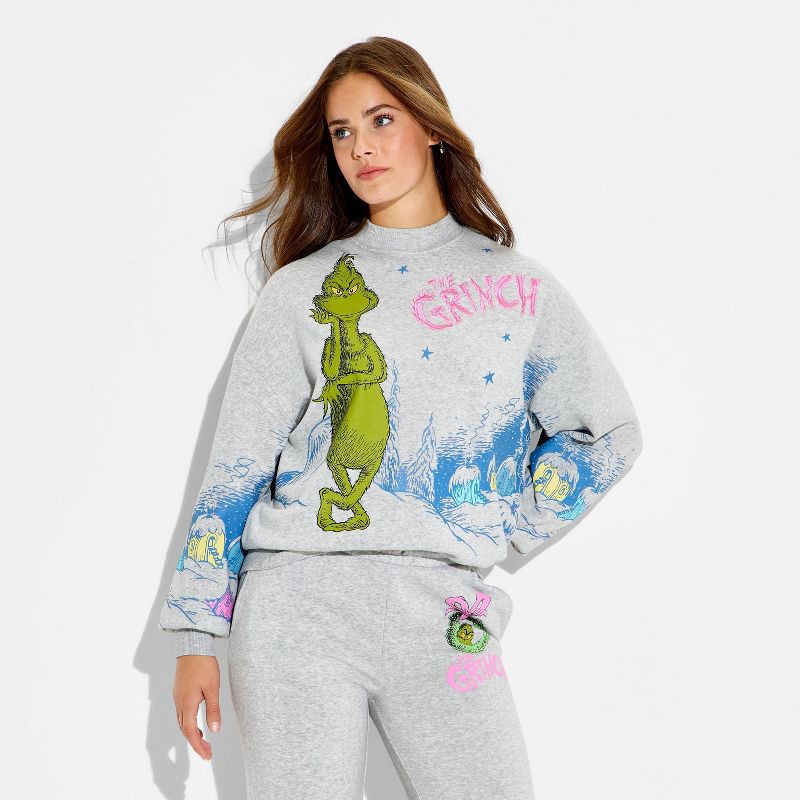 slide 2 of 3, The Grinch Women's Grinch Fleece Graphic Sweatshirt - Heather Gray XL, 1 ct