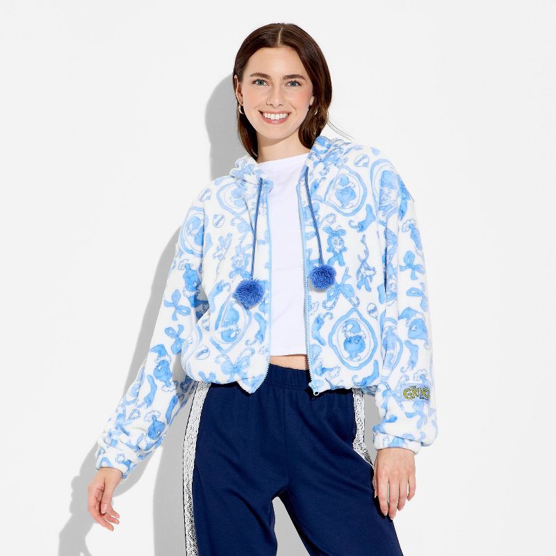 slide 2 of 3, The Grinch Women's Grinch Zip-Up Graphic Hooded Sweatshirt - White L, 1 ct