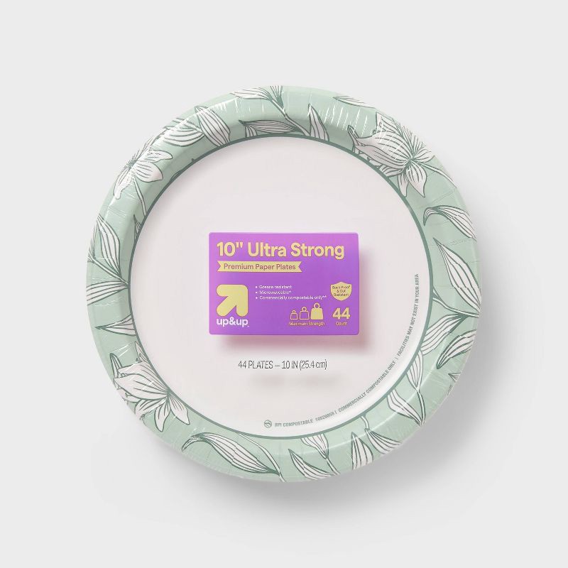 slide 1 of 3, Ultra Disposable Plates 10" - Greenery - 44ct - up&up™, 44 ct