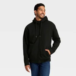 Men's High Pile Lined Fleece Hooded Full-Zip Sweatshirt - Goodfellow & Co™ Black M