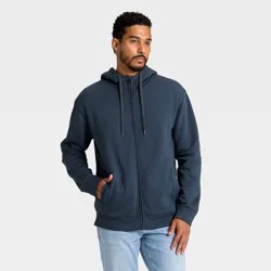 Men's High Pile Lined Fleece Hooded Full-Zip Sweatshirt - Goodfellow & Co™ Navy Blue M
