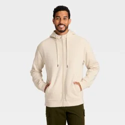 Men's High Pile Lined Fleece Hooded Full-Zip Sweatshirt - Goodfellow & Co™ Oatmeal M