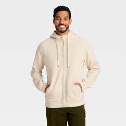 Men's High Pile Lined Fleece Hooded Full-Zip Sweatshirt - Goodfellow & Co™ Oatmeal M