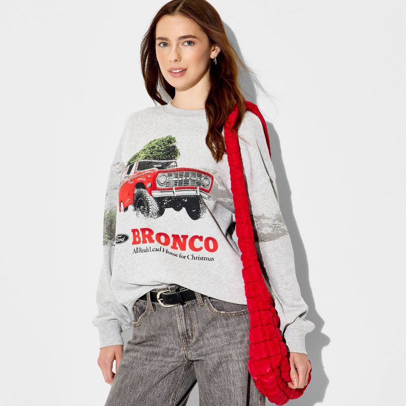 slide 1 of 3, Ford Women's Bronco Tree Graphic Sweatshirt - Heather Gray XS, 1 ct