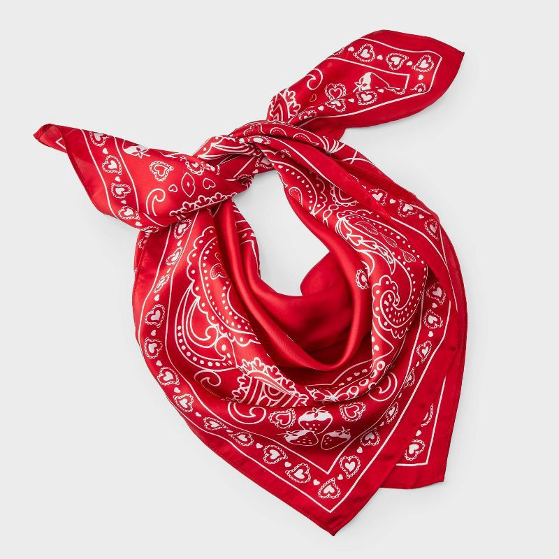 slide 1 of 3, Strawberry & Paisley Print Scarf - Universal Thread™ Red, 1 ct